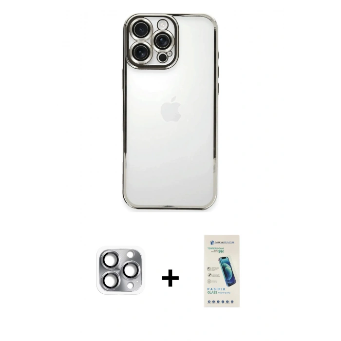 MARSİLYAN™- iPhone 16 Pro Max Kılıf Vadi Minimal - Şeffaf Pasifik Cam Ekran Koruyucu + Pers Alüminyum Kamera Lens - GI