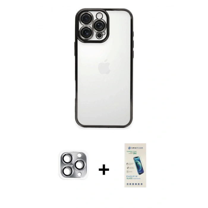 MARSİLYAN™- iPhone 16 Pro Max Kılıf Vadi Minimal - Şeffaf Pasifik Cam Ekran Koruyucu + Pers Alüminyum Kamera Lens - GI