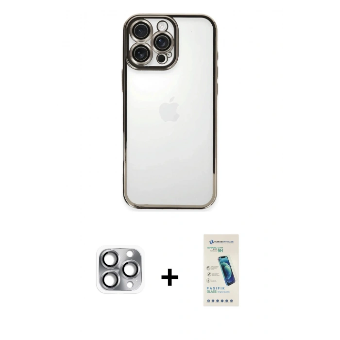 MARSİLYAN™- iPhone 16 Pro Max Kılıf Vadi Minimal - Şeffaf Pasifik Cam Ekran Koruyucu + Pers Alüminyum Kamera Lens - GI