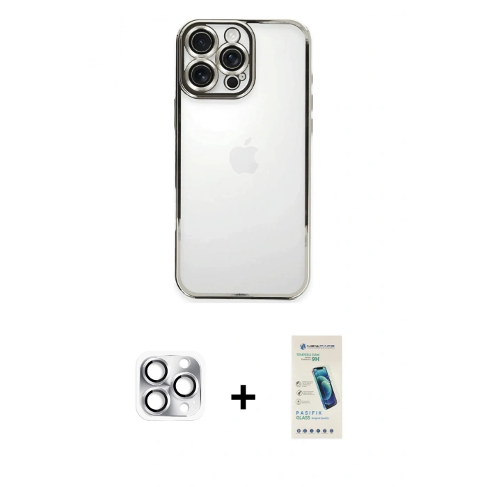 MARSİLYAN™- iPhone 16 Pro Max Kılıf Vadi Minimal - Şeffaf Pasifik Cam Ekran Koruyucu + Pers Alüminyum Kamera Lens - GS