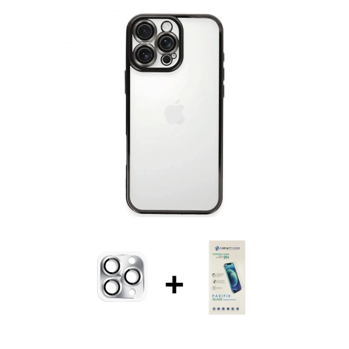 MARSİLYAN™- iPhone 16 Pro Max Kılıf Vadi Minimal - Şeffaf Pasifik Cam Ekran Koruyucu + Pers Alüminyum Kamera Lens - GS