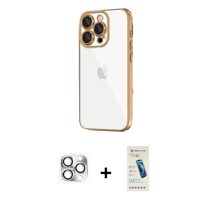 MARSİLYAN™- iPhone 16 Pro Max Kılıf Vadi Minimal - Şeffaf Pasifik Cam Ekran Koruyucu + Pers Alüminyum Kamera Lens - GS
