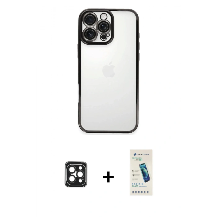 MARSİLYAN™- iPhone 16 Pro Max Kılıf Vadi Minimal - Şeffaf Pasifik Cam Ekran Koruyucu + PVD Metal Kamera Lens - SH