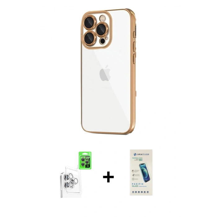MARSİLYAN™- iPhone 16 Pro Max Kılıf Vadi Minimal - Şeffaf Pasifik Cam Ekran Koruyucu + Raze Metal Kamera Lens - BZ