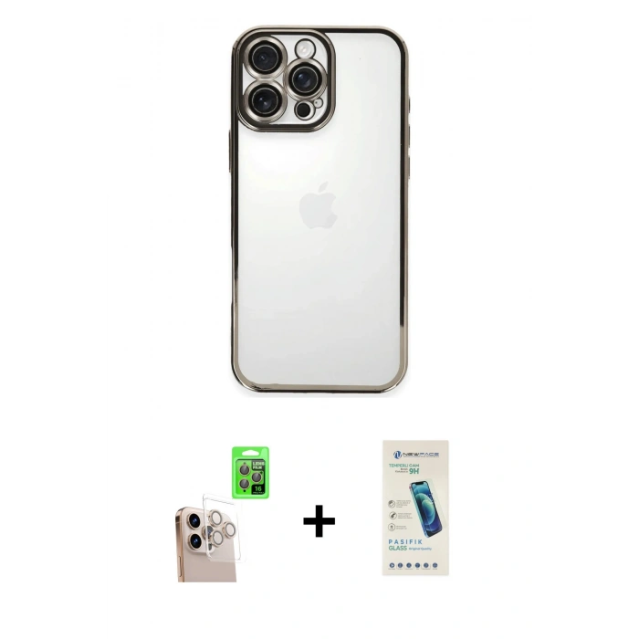 MARSİLYAN™- iPhone 16 Pro Max Kılıf Vadi Minimal - Şeffaf Pasifik Cam Ekran Koruyucu + Raze Metal Kamera Lens - NLGY