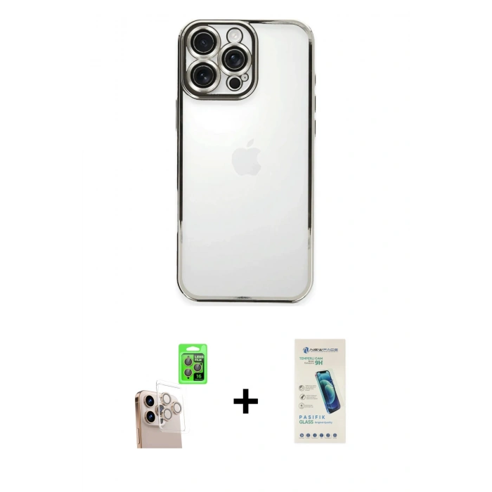 MARSİLYAN™- iPhone 16 Pro Max Kılıf Vadi Minimal - Şeffaf Pasifik Cam Ekran Koruyucu + Raze Metal Kamera Lens - NLGY