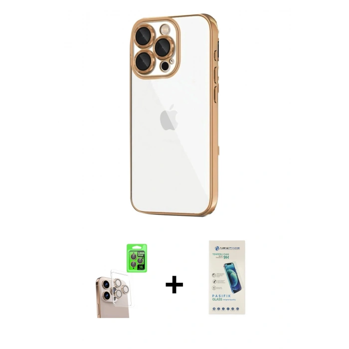 MARSİLYAN™- iPhone 16 Pro Max Kılıf Vadi Minimal - Şeffaf Pasifik Cam Ekran Koruyucu + Raze Metal Kamera Lens - NLGY