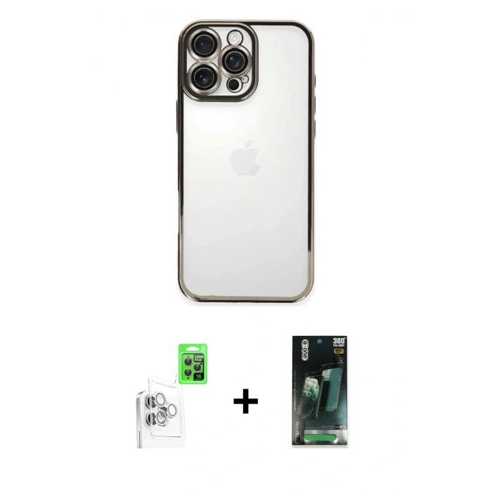 MARSİLYAN™- iPhone 16 Pro Max Kılıf Vadi Minimal - Siyah 360 Mat Full Body Arka Koruyucu + Beyaz Raze Metal Kamera Lens
