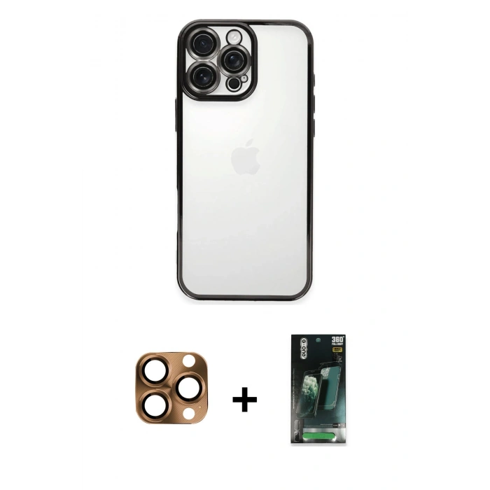 MARSİLYAN™- iPhone 16 Pro Max Kılıf Vadi Minimal - Siyah 360 Mat Full Body Arka Koruyucu + Pers Alüminyum Kamera Lens - CLTM