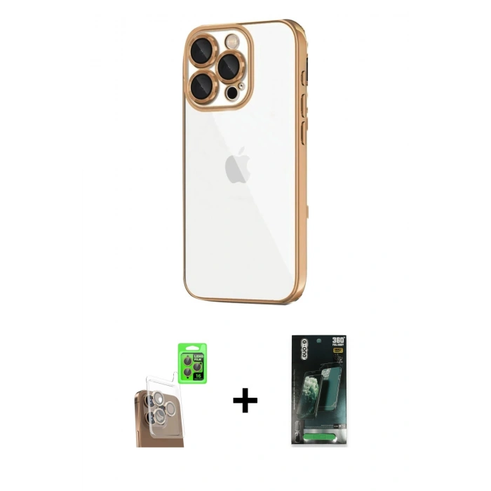 MARSİLYAN™- iPhone 16 Pro Max Kılıf Vadi Minimal - Siyah 360 Mat Full Body Arka Koruyucu + Raze Metal Kamera Lens - CLTM