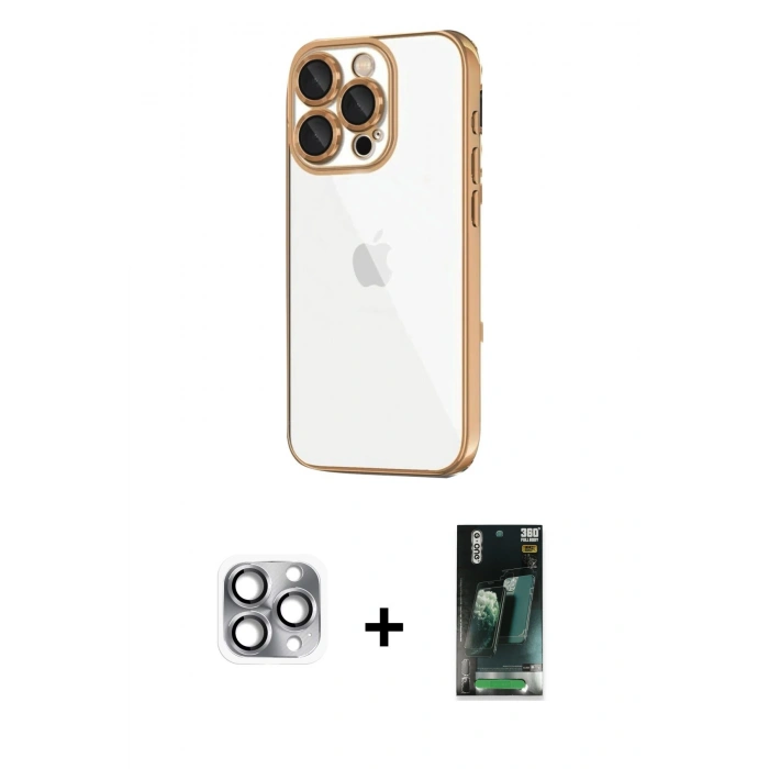 MARSİLYAN™- iPhone 16 Pro Max Kılıf Vadi Minimal - Siyah 360 Mat Full Body Arka Koruyucu + Pers Alüminyum Kamera Lens - GI