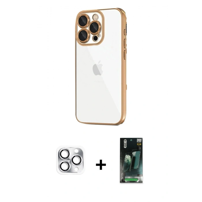 MARSİLYAN™- iPhone 16 Pro Max Kılıf Vadi Minimal - Siyah 360 Mat Full Body Arka Koruyucu + Gümüş Pers Alüminyum Kamera Lens