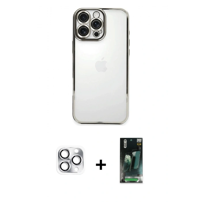 MARSİLYAN™- iPhone 16 Pro Max Kılıf Vadi Minimal - Siyah 360 Mat Full Body Arka Koruyucu + Gümüş Pers Alüminyum Kamera Lens