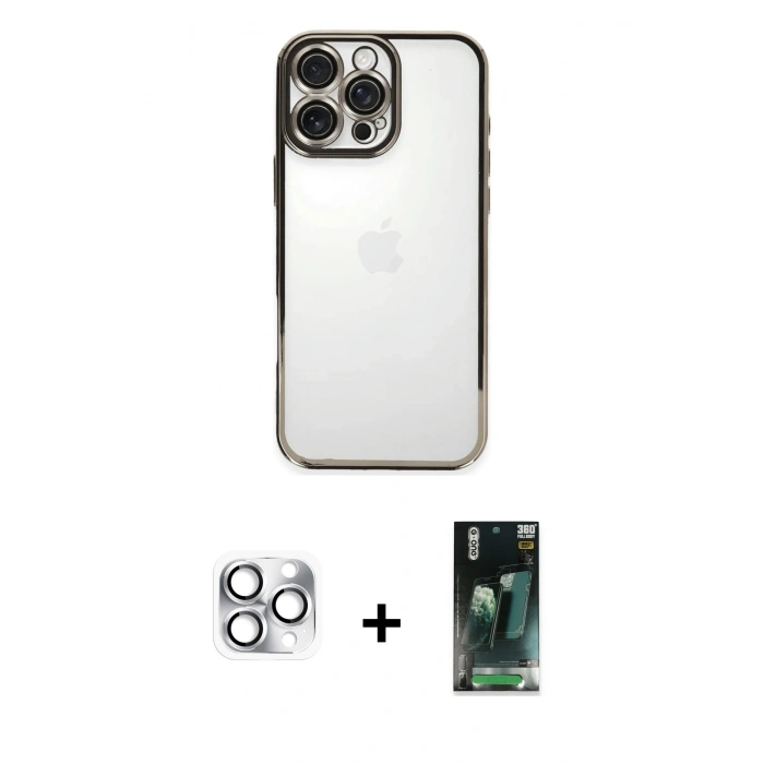 MARSİLYAN™- iPhone 16 Pro Max Kılıf Vadi Minimal - Siyah 360 Mat Full Body Arka Koruyucu + Gümüş Pers Alüminyum Kamera Lens