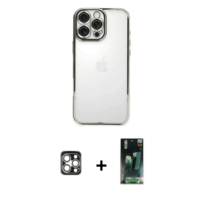 MARSİLYAN™- iPhone 16 Pro Max Kılıf Vadi Minimal - Siyah 360 Mat Full Body Arka Koruyucu + PVD Metal Kamera Lens - GS
