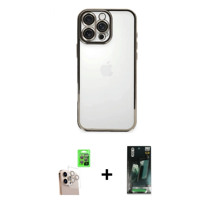MARSİLYAN™- iPhone 16 Pro Max Kılıf Vadi Minimal - Siyah 360 Mat Full Body Arka Koruyucu + Raze Metal Kamera Lens - NLGY