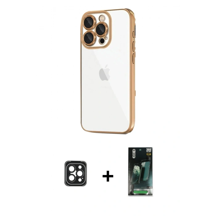 MARSİLYAN™- iPhone 16 Pro Max Kılıf Vadi Minimal - Siyah 360 Mat Full Body Arka Koruyucu + PVD Metal Kamera Lens - SH