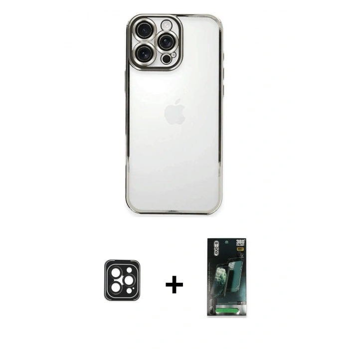 MARSİLYAN™- iPhone 16 Pro Max Kılıf Vadi Minimal - Siyah 360 Mat Full Body Arka Koruyucu + PVD Metal Kamera Lens - SH