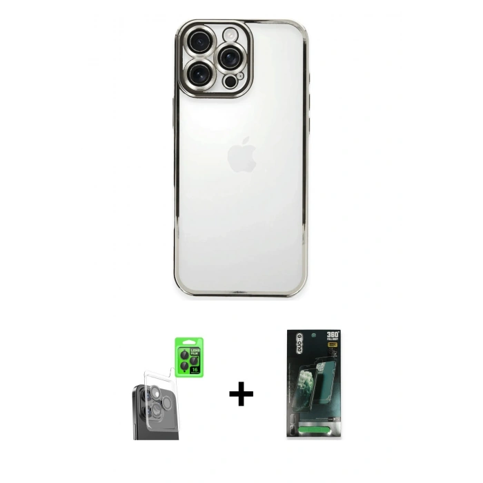 MARSİLYAN™- iPhone 16 Pro Max Kılıf Vadi Minimal - Siyah 360 Mat Full Body Arka Koruyucu + Siyah Raze Metal Kamera Lens