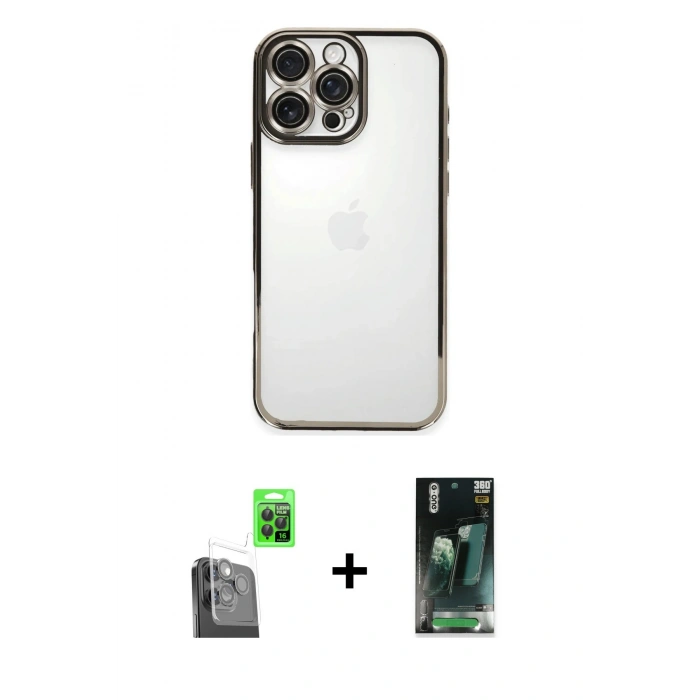MARSİLYAN™- iPhone 16 Pro Max Kılıf Vadi Minimal - Siyah 360 Mat Full Body Arka Koruyucu + Siyah Raze Metal Kamera Lens