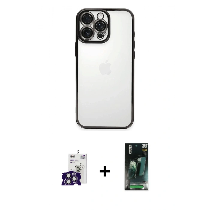 MARSİLYAN™- iPhone 16 Pro Max Kılıf Vadi Minimal - Siyah 360 Mat Full Body Arka Koruyucu + Bilvis Titan Kamera Lens - TMGI