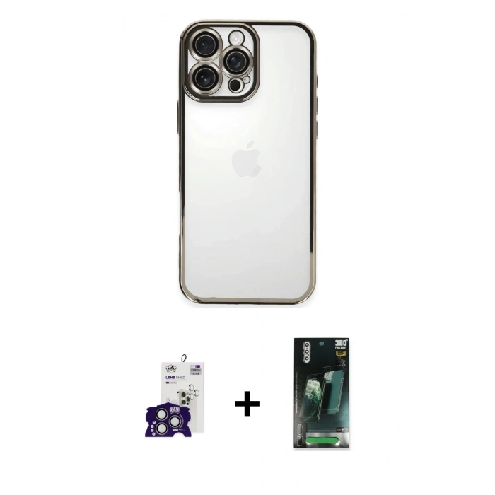 MARSİLYAN™- iPhone 16 Pro Max Kılıf Vadi Minimal - Siyah 360 Mat Full Body Arka Koruyucu + Bilvis Titan Kamera Lens - TMGI