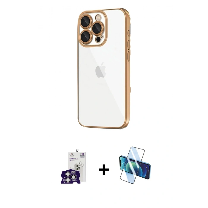 MARSİLYAN™- iPhone 16 Pro Max Kılıf Vadi Minimal - Siyah 3D Antistatik Cam Ekran Koruyucu + Bilvis Titan Kamera Lens - TMGI