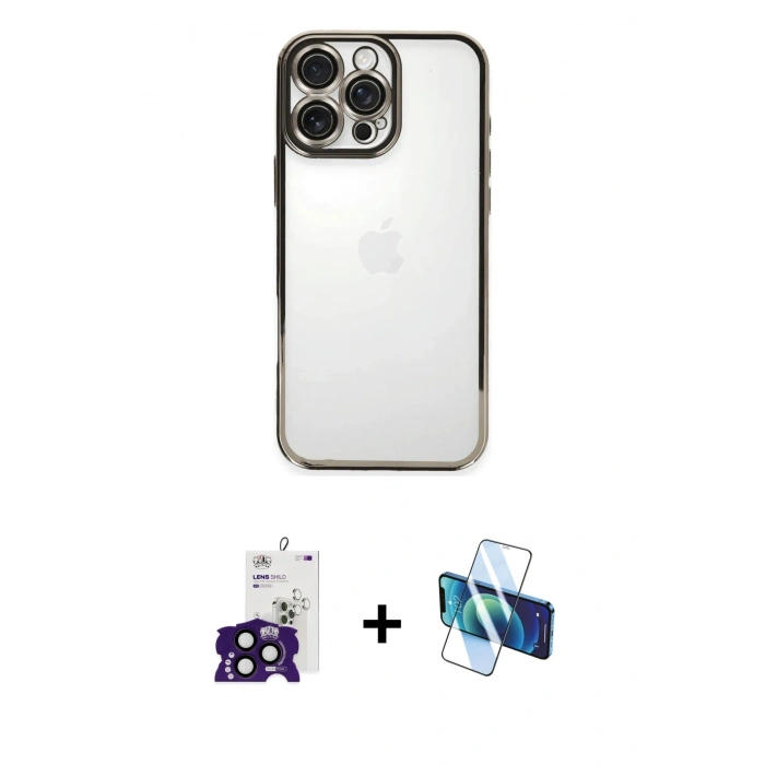 MARSİLYAN™- iPhone 16 Pro Max Kılıf Vadi Minimal - Siyah 3D Antistatik Cam Ekran Koruyucu + Bilvis Titan Kamera Lens - SH