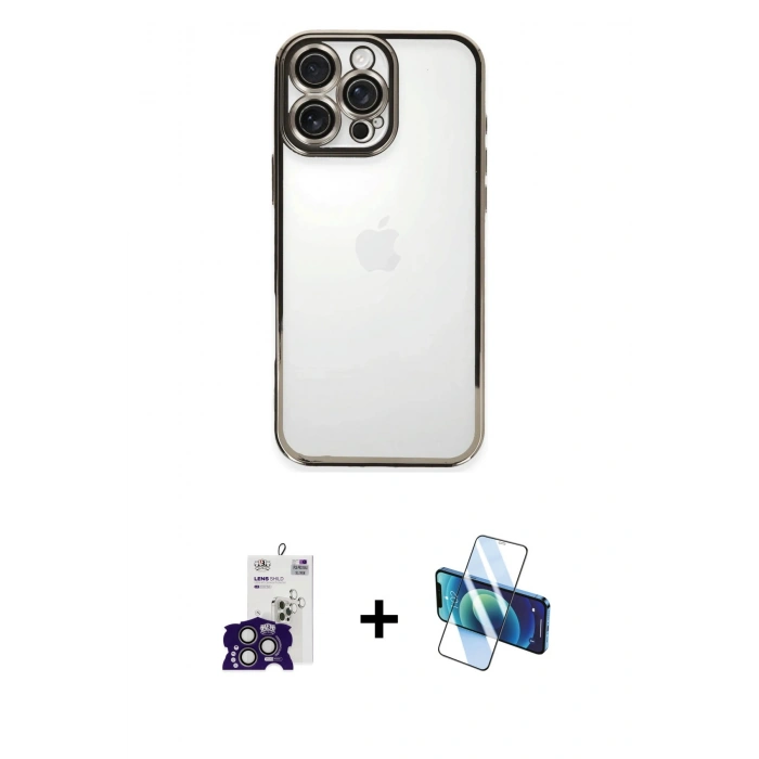 MARSİLYAN™- iPhone 16 Pro Max Kılıf Vadi Minimal - Siyah 3D Antistatik Cam Ekran Koruyucu + Bilvis Titan Kamera Lens - TMGI