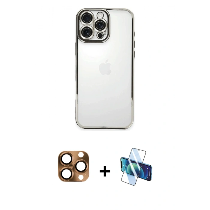 MARSİLYAN™- iPhone 16 Pro Max Kılıf Vadi Minimal - Siyah 3D Antistatik Cam Ekran Koruyucu + Pers Alüminyum Kamera Lens - CLTM
