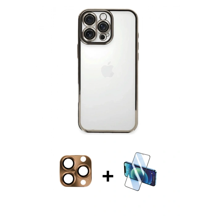MARSİLYAN™- iPhone 16 Pro Max Kılıf Vadi Minimal - Siyah 3D Antistatik Cam Ekran Koruyucu + Pers Alüminyum Kamera Lens - CLTM