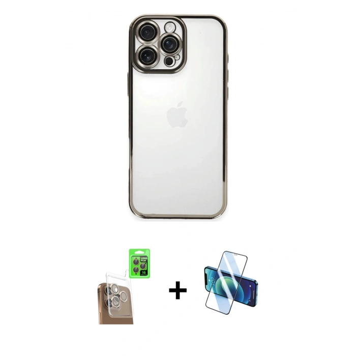 MARSİLYAN™- iPhone 16 Pro Max Kılıf Vadi Minimal - Siyah 3D Antistatik Cam Ekran Koruyucu + Raze Metal Kamera Lens - CLTM