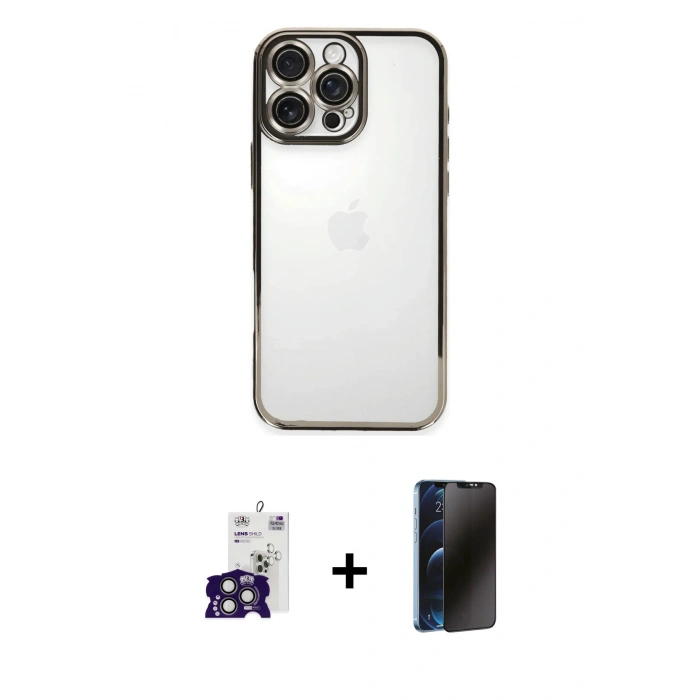 MARSİLYAN™- iPhone 16 Pro Max Kılıf Vadi Minimal - Siyah 3D Antistatik Hayalet Cam Ekran Koruyucu + Bilvis Titan Kamera Lens - TMGI
