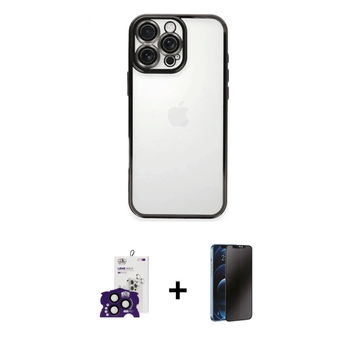 MARSİLYAN™- iPhone 16 Pro Max Kılıf Vadi Minimal - Siyah 3D Antistatik Hayalet Cam Ekran Koruyucu + Bilvis Titan Kamera Lens - SH