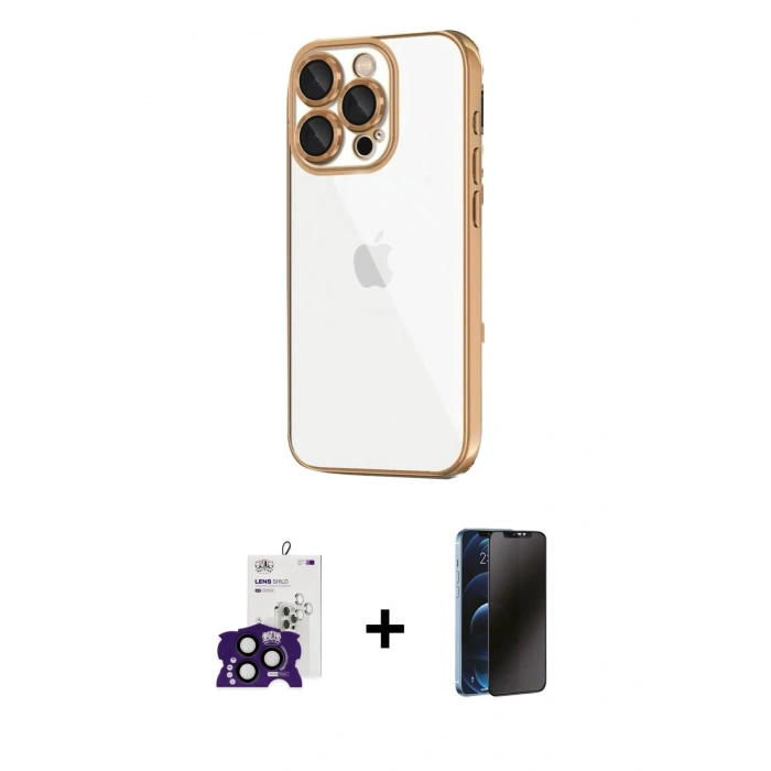 MARSİLYAN™- iPhone 16 Pro Max Kılıf Vadi Minimal - Siyah 3D Antistatik Hayalet Cam Ekran Koruyucu + Bilvis Titan Kamera Lens - SH