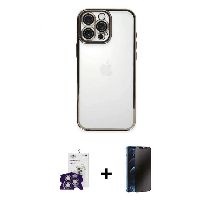 MARSİLYAN™- iPhone 16 Pro Max Kılıf Vadi Minimal - Siyah 3D Antistatik Hayalet Cam Ekran Koruyucu + Bilvis Titan Kamera Lens - GS