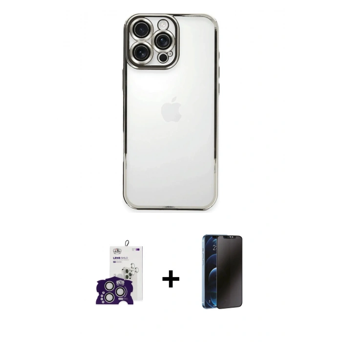 MARSİLYAN™- iPhone 16 Pro Max Kılıf Vadi Minimal - Siyah 3D Antistatik Hayalet Cam Ekran Koruyucu + Bilvis Titan Kamera Lens - GS