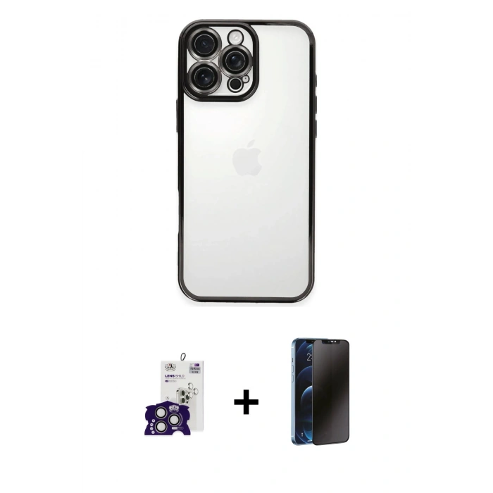MARSİLYAN™- iPhone 16 Pro Max Kılıf Vadi Minimal - Siyah 3D Antistatik Hayalet Cam Ekran Koruyucu + Bilvis Titan Kamera Lens - TMGI