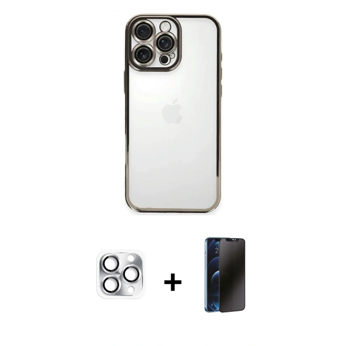 MARSİLYAN™- iPhone 16 Pro Max Kılıf Vadi Minimal - Siyah 3D Antistatik Hayalet Cam Ekran Koruyucu + Pers Alüminyum Kamera Lens - GS