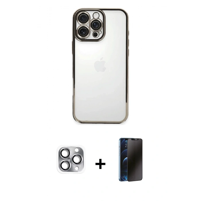 MARSİLYAN™- iPhone 16 Pro Max Kılıf Vadi Minimal - Siyah 3D Antistatik Hayalet Cam Ekran Koruyucu + Pers Alüminyum Kamera Lens - GI