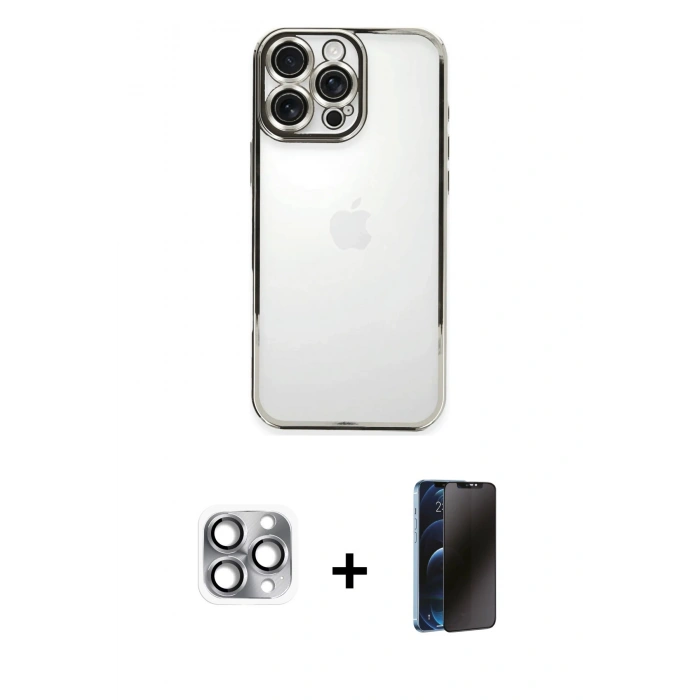 MARSİLYAN™- iPhone 16 Pro Max Kılıf Vadi Minimal - Siyah 3D Antistatik Hayalet Cam Ekran Koruyucu + Pers Alüminyum Kamera Lens - GI