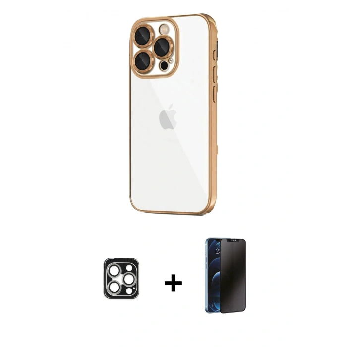 MARSİLYAN™- iPhone 16 Pro Max Kılıf Vadi Minimal - Siyah 3D Antistatik Hayalet Cam Ekran Koruyucu + PVD Metal Kamera Lens - GS