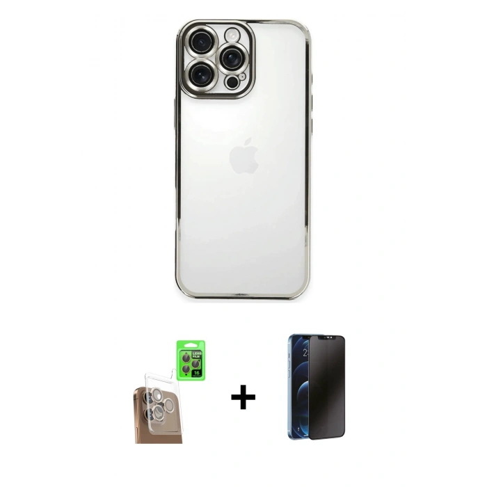 MARSİLYAN™- iPhone 16 Pro Max Kılıf Vadi Minimal - Siyah 3D Antistatik Hayalet Cam Ekran Koruyucu + Raze Metal Kamera Lens - CLTM