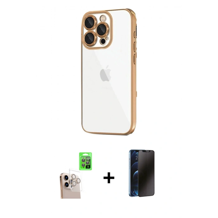 MARSİLYAN™- iPhone 16 Pro Max Kılıf Vadi Minimal - Siyah 3D Antistatik Hayalet Cam Ekran Koruyucu + Raze Metal Kamera Lens - NLGY