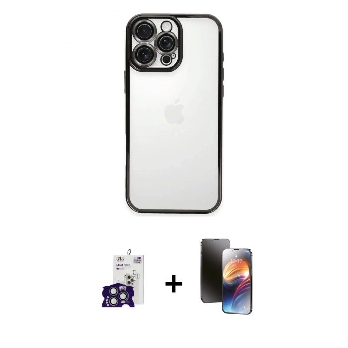 MARSİLYAN™- iPhone 16 Pro Max Kılıf Vadi Minimal - Siyah 3D Antistatik Mat Seramik Nano Ekran Koruyucu + Bilvis Titan Kamera Lens - TMGI