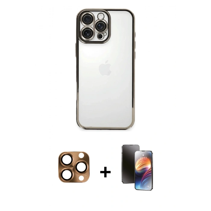 MARSİLYAN™- iPhone 16 Pro Max Kılıf Vadi Minimal - Siyah 3D Antistatik Mat Seramik Nano Ekran Koruyucu + Pers Alüminyum Kamera Lens - CLTM