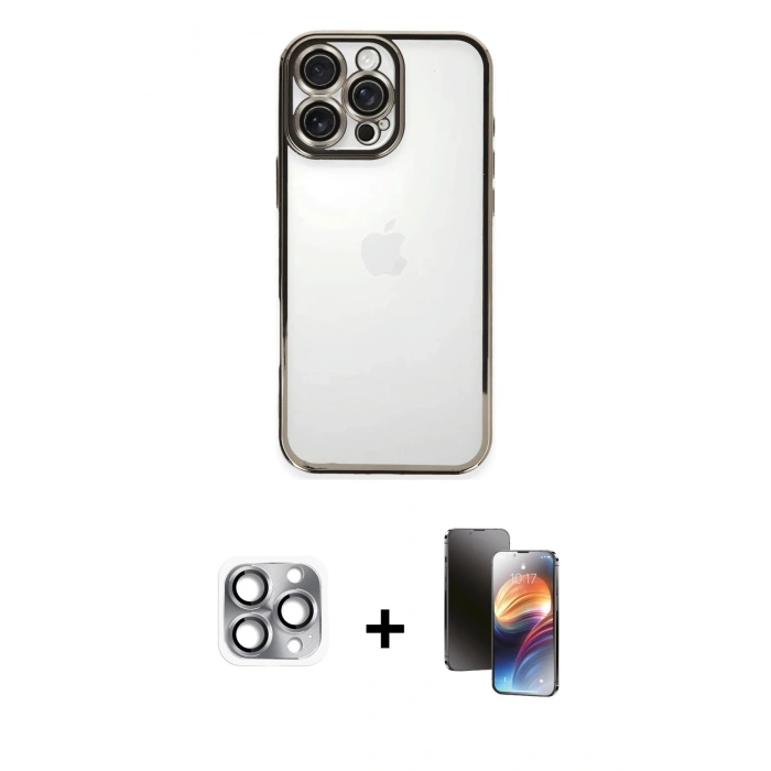 MARSİLYAN™- iPhone 16 Pro Max Kılıf Vadi Minimal - Siyah 3D Antistatik Mat Seramik Nano Ekran Koruyucu + Pers Alüminyum Kamera Lens - GI