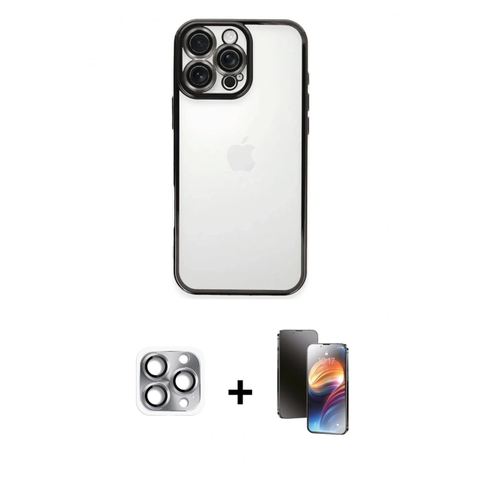 MARSİLYAN™- iPhone 16 Pro Max Kılıf Vadi Minimal - Siyah 3D Antistatik Mat Seramik Nano Ekran Koruyucu + Pers Alüminyum Kamera Lens - GI