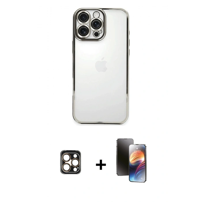 MARSİLYAN™- iPhone 16 Pro Max Kılıf Vadi Minimal - Siyah 3D Antistatik Mat Seramik Nano Ekran Koruyucu + PVD Metal Kamera Lens - GD