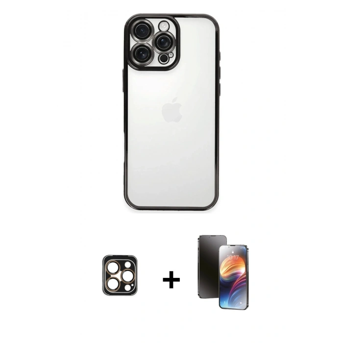 MARSİLYAN™- iPhone 16 Pro Max Kılıf Vadi Minimal - Siyah 3D Antistatik Mat Seramik Nano Ekran Koruyucu + PVD Metal Kamera Lens - GD